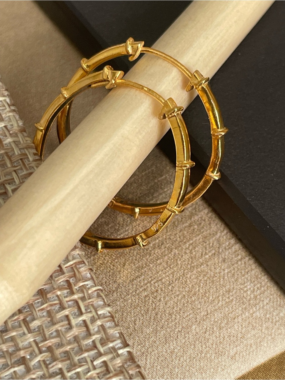 1 inch 925 Sterling silver Bamboo Hoops!! Gold Finish!! - Picture 3 of 14